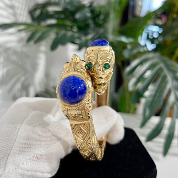 Vintage K.J.L. Gold Tone Ornate Dragon Clamper Bracelet - Picture 5 of 8